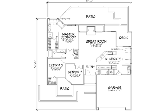 Floor Plan - Main Floor for Ranch House Plan #320-387 - 3 bed, 2 bath