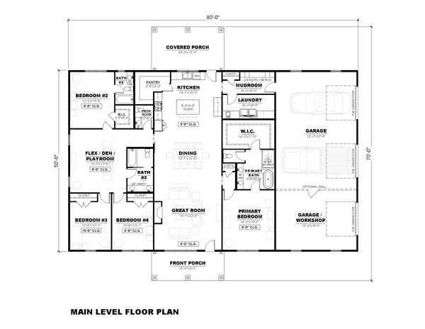 Barndominium Floor Plan - Main Floor Plan #1117-14