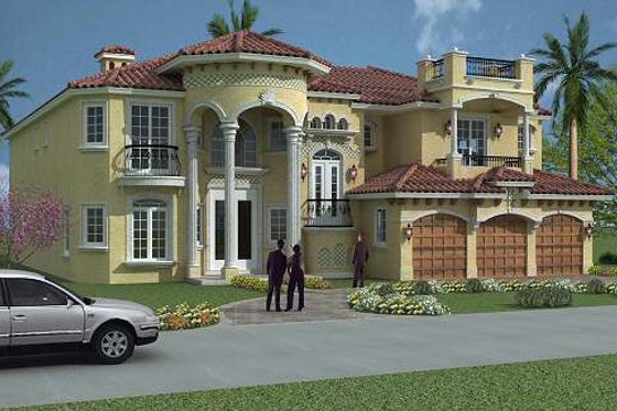 Exterior - Front Elevation for Mediterranean House Plan #420-191 - 6 bed, 7.5 bath