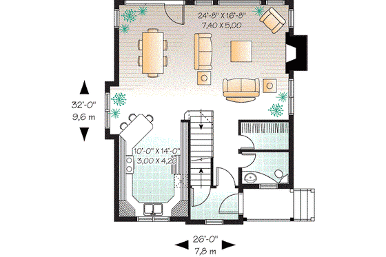 Floor Plan - Main Floor for Traditional House Plan #23-663 - 3 bed, 1.5 bath