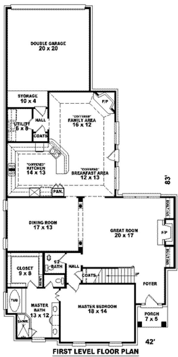 Floor Plan - Main Floor for Colonial House Plan #81-1065 - 3 bed, 2.5 bath