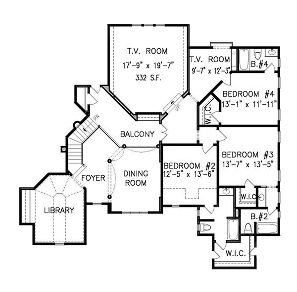 Traditional Floor Plan - Upper Floor Plan #54-414