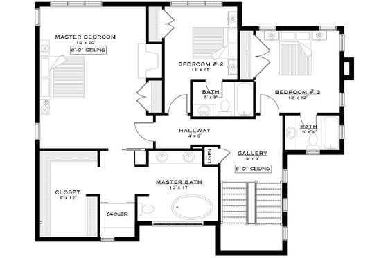 Floor Plan - Upper Floor for Farmhouse House Plan #1101-37 - 3 bed, 3.5 bath