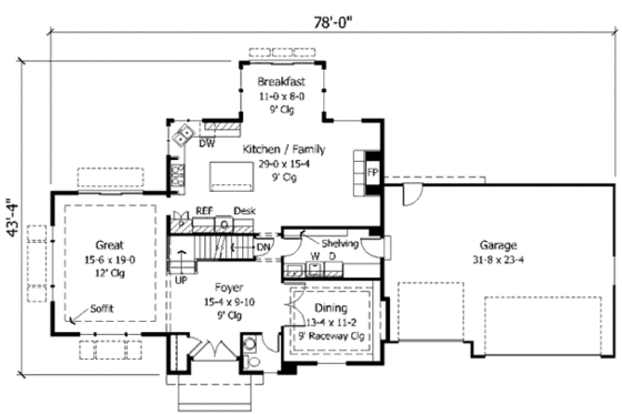Floor Plan - Main Floor for European House Plan #51-128 - 4 bed, 2.5 bath