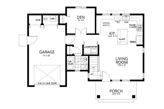 Floor Plan - Main Floor for Farmhouse House Plan #112-178 - 3 bed, 2 bath