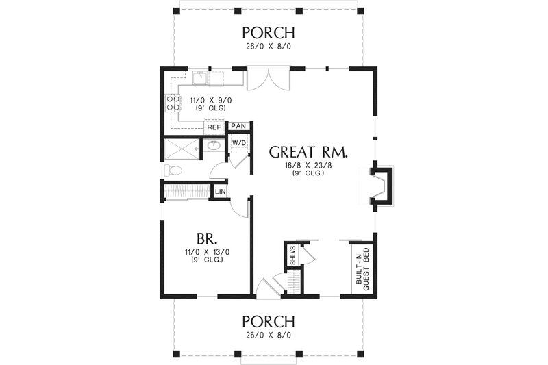 House Design - Floor Plan - Main Floor for Cottage House Plan #48-951 - 2 bed, 1 bath