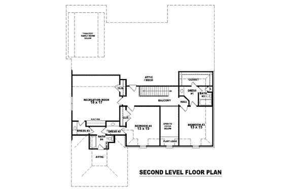Floor Plan - Upper Floor for European House Plan #81-1217 - 4 bed, 4 bath