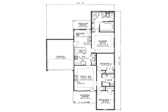 Floor Plan - Main Floor for Traditional House Plan #17-196 - 3 bed, 2 bath