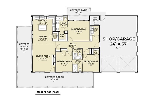 Floor Plan - Main Floor for Contemporary House Plan #1070-240 - 3 bed, 2.5 bath