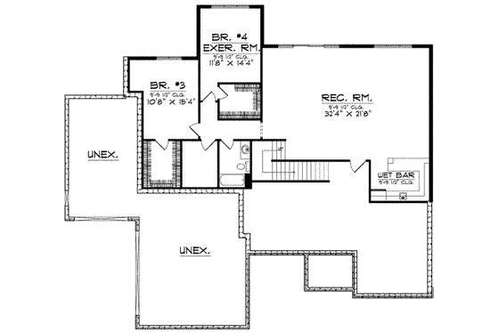Floor Plan - Lower Floor for European House Plan #70-589 - 2 bed, 1.5 bath