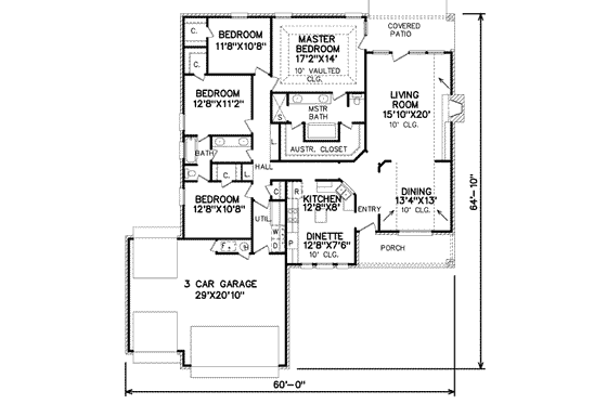 Floor Plan - Main Floor for Traditional House Plan #65-201 - 4 bed, 2 bath