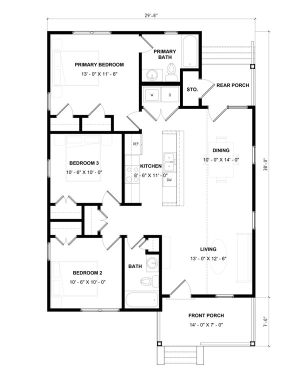 Home Plan - Floor Plan - Main Floor for Bungalow House Plan #936-40 - 3 bed, 2 bath