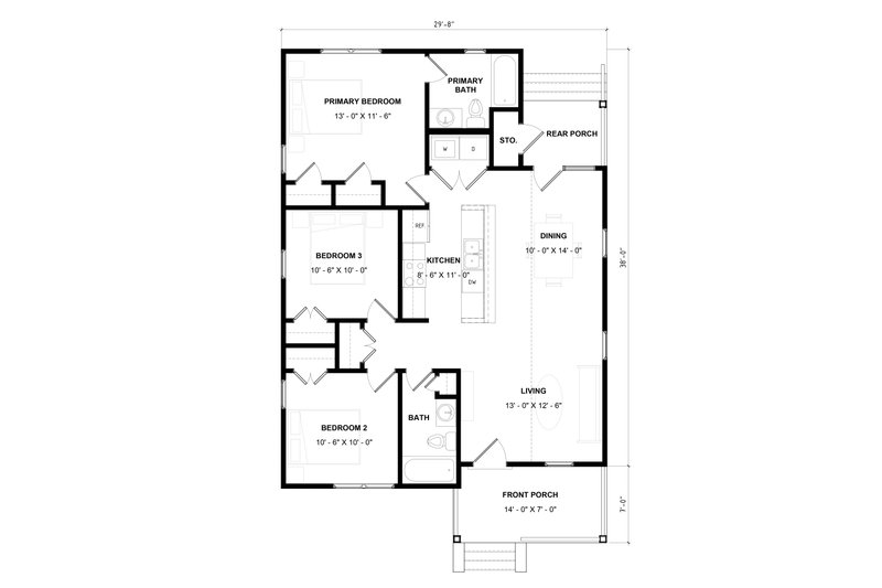 Home Plan - Floor Plan - Main Floor for Bungalow House Plan #936-40 - 3 bed, 2 bath