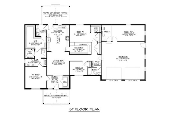 Floor Plan - Main Floor for Craftsman House Plan #1064-335 - 3 bed, 2 bath