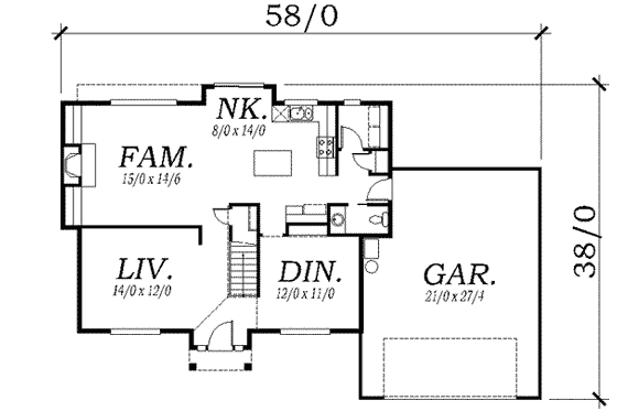 Floor Plan - Main Floor for Traditional House Plan #130-125 - 3 bed, 2.5 bath