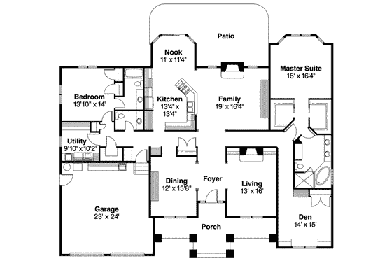 Floor Plan - Main Floor for Craftsman House Plan #124-551 - 2 bed, 2.5 bath