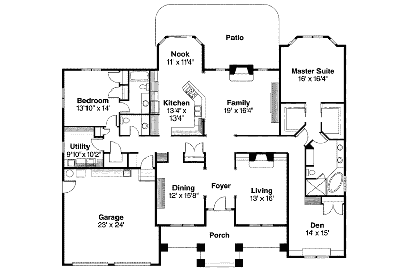 Home Plan - Floor Plan - Main Floor for Craftsman House Plan #124-551 - 2 bed, 2.5 bath