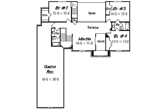 Floor Plan - Upper Floor for European House Plan #329-313 - 4 bed, 3.5 bath