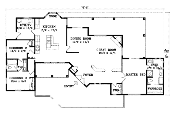 Floor Plan - Main Floor for Adobe / Southwestern House Plan #1-709 - 3 bed, 2.5 bath
