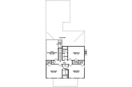 Floor Plan - Upper Floor for Bungalow House Plan #81-955 - 4 bed, 4 bath