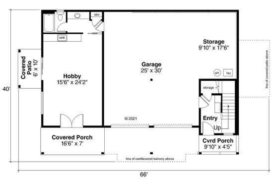 Floor Plan - Main Floor for Cottage House Plan #124-1204 - 1 bed, 2 bath