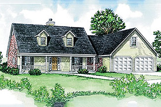 Exterior - Front Elevation for Southern House Plan #16-202 - 3 bed, 2.5 bath
