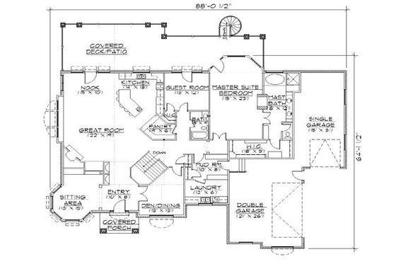 Floor Plan - Main Floor for Bungalow House Plan #5-327 - 4 bed, 4 bath