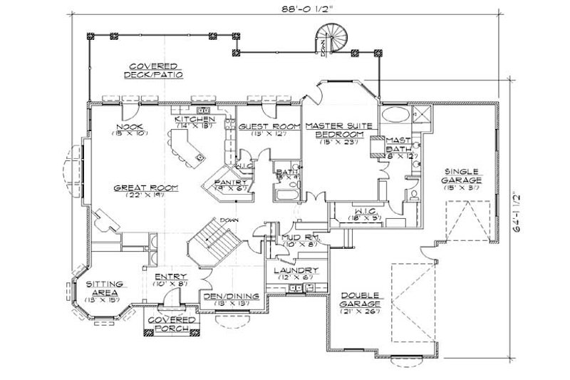 Dream House Plan - Floor Plan - Main Floor for Bungalow House Plan #5-327 - 4 bed, 4 bath