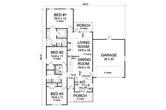 Floor Plan - Main Floor House Plan #513-2077 - 3 bed, 2 bath
