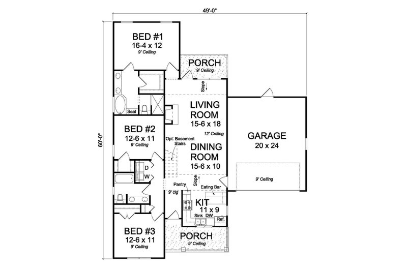 Architectural House Design - Floor Plan - Main Floor House Plan #513-2077 - 3 bed, 2 bath