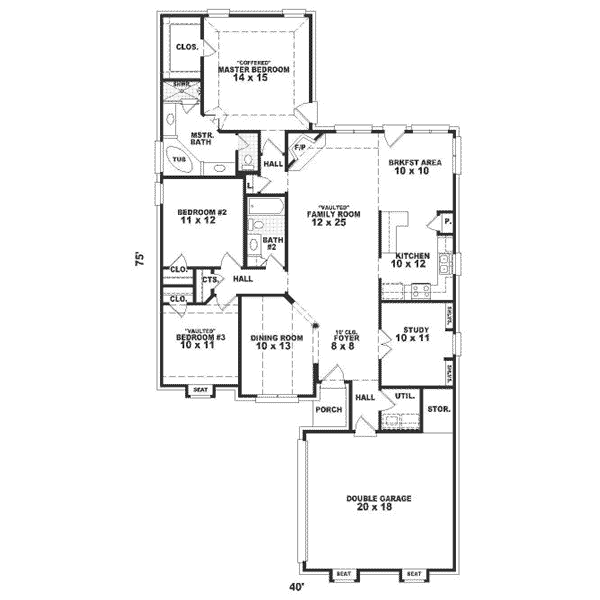Floor Plan - Main Floor for European House Plan #81-280 - 3 bed, 2 bath