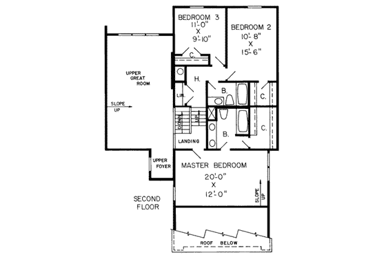 Floor Plan - Upper Floor for Modern House Plan #312-183 - 3 bed, 2.5 bath