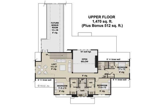 Floor Plan - Upper Floor for Farmhouse House Plan #51-1255 - 5 bed, 4.5 bath