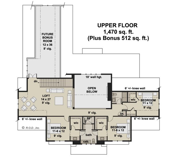 Farmhouse Floor Plan - Upper Floor Plan #51-1255