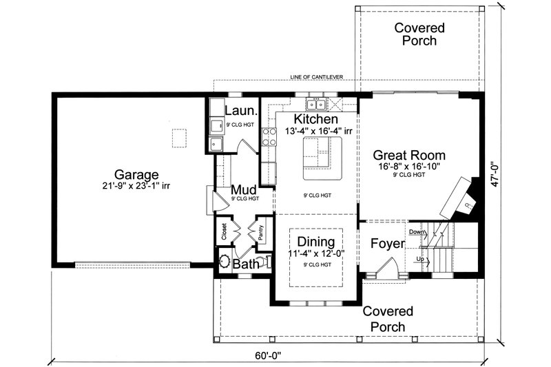 House Blueprint - Floor Plan - Main Floor for Craftsman House Plan #46-929 - 4 bed, 2.5 bath