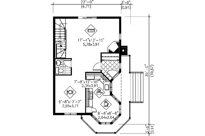 House Design - Floor Plan - Main Floor for European House Plan #25-2296 - 2 bed, 2 bath
