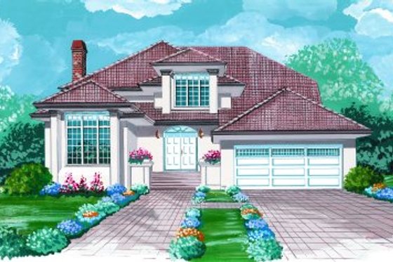 Exterior - Front Elevation for European House Plan #47-183 - 3 bed, 2.5 bath