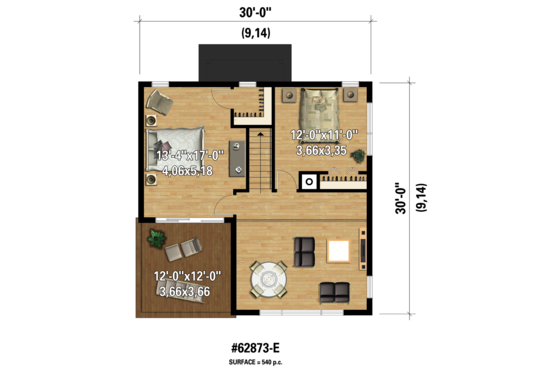 Floor Plan - Upper Floor 1 for Contemporary House Plan #25-4599 - 3 bed, 1 bath