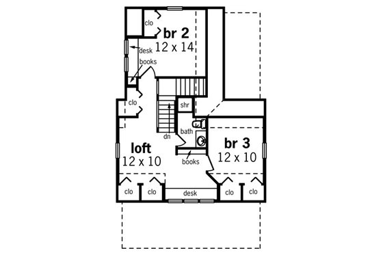 Floor Plan - Upper Floor for Cottage House Plan #45-589 - 4 bed, 2 bath
