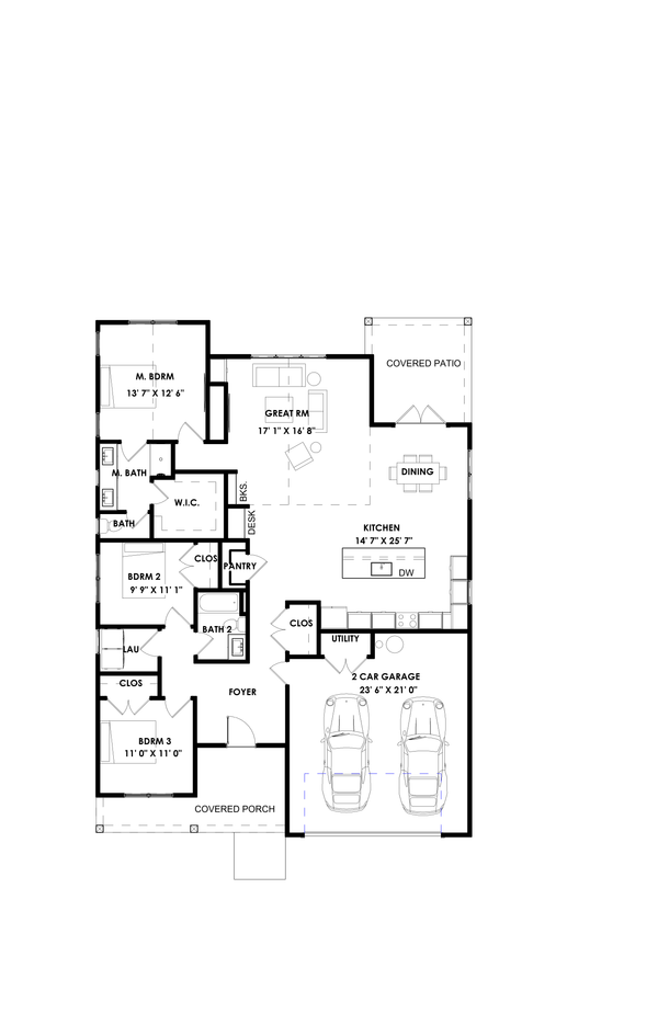 House Blueprint - Floor Plan - Main Floor for Farmhouse House Plan #1129-24 - 3 bed, 2 bath
