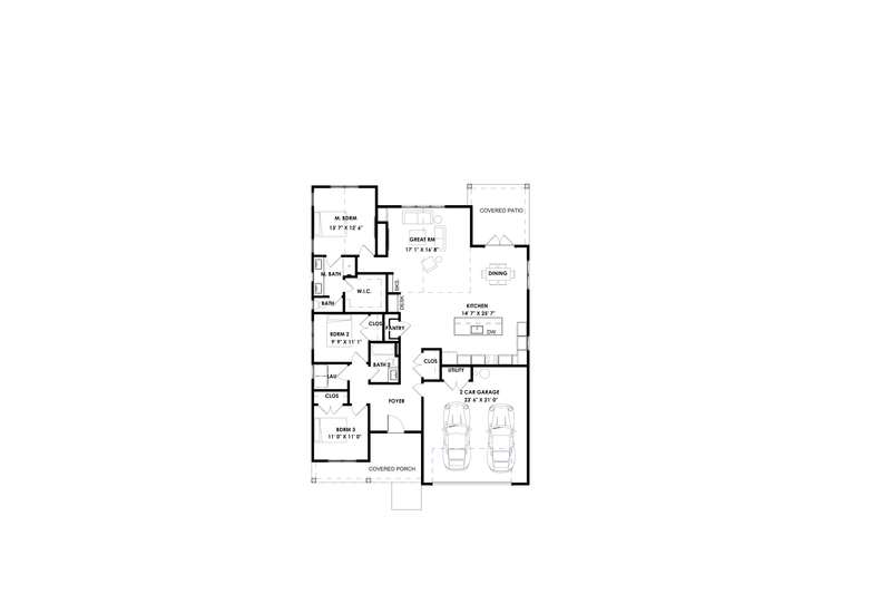 House Blueprint - Floor Plan - Main Floor for Farmhouse House Plan #1129-24 - 3 bed, 2 bath
