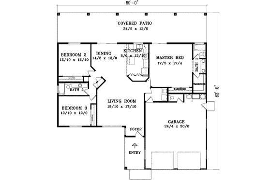 Floor Plan - Main Floor for Adobe / Southwestern House Plan #1-643 - 3 bed, 2 bath