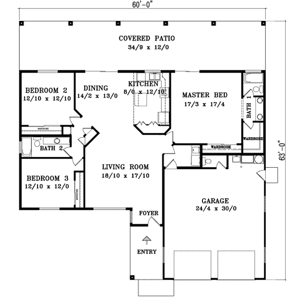 Adobe / Southwestern Floor Plan - Main Floor Plan #1-643