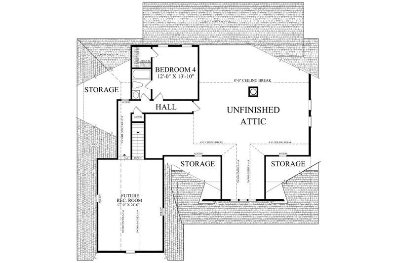 House Blueprint - Floor Plan - Upper Floor for Country House Plan #137-380 - 4 bed, 3 bath
