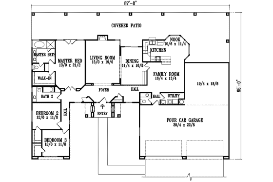 Floor Plan - Main Floor for Traditional House Plan #1-1171 - 3 bed, 2.5 bath