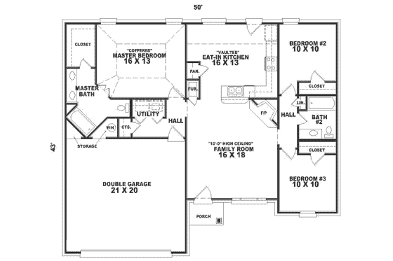 Floor Plan - Main Floor for European House Plan #81-196 - 3 bed, 2 bath