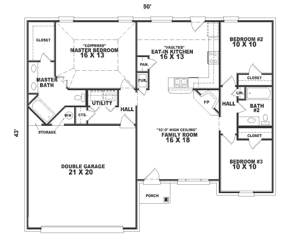 Floor Plan - Main Floor for European House Plan #81-196 - 3 bed, 2 bath