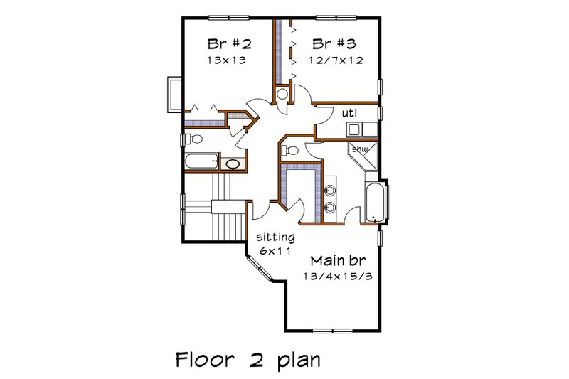 Architectural House Design - Floor Plan - Upper Floor for Craftsman House Plan #79-262 - 3 bed, 2.5 bath