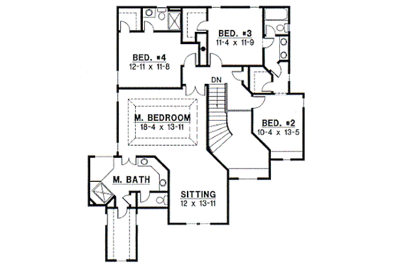 Floor Plan - Upper Floor for Traditional House Plan #67-547 - 4 bed, 3.5 bath