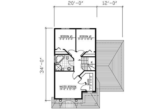 Floor Plan - Upper Floor for Colonial House Plan #138-189 - 3 bed, 1.5 bath